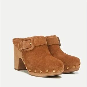 Veronica Beard Brown Suede Mules with Gold Accents